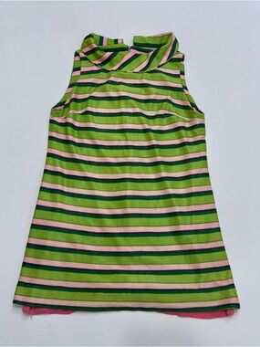 Vintage 1960s Micro Mini Shift Dress Sz Small Pink Green Stripes Mod Gogo